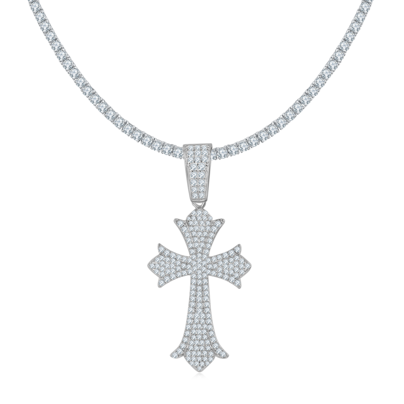 复古豪镶十字架NecklaceS925银PendantMoissanite厘石D级